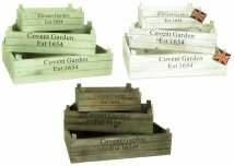 Set of 3 Covent Garden Vintage Farm Shop Wooden Storage Display Apple Crate