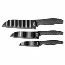 Stellar Black Soft Grip 3 Piece Santoku Kitchen Chef Knife Set 